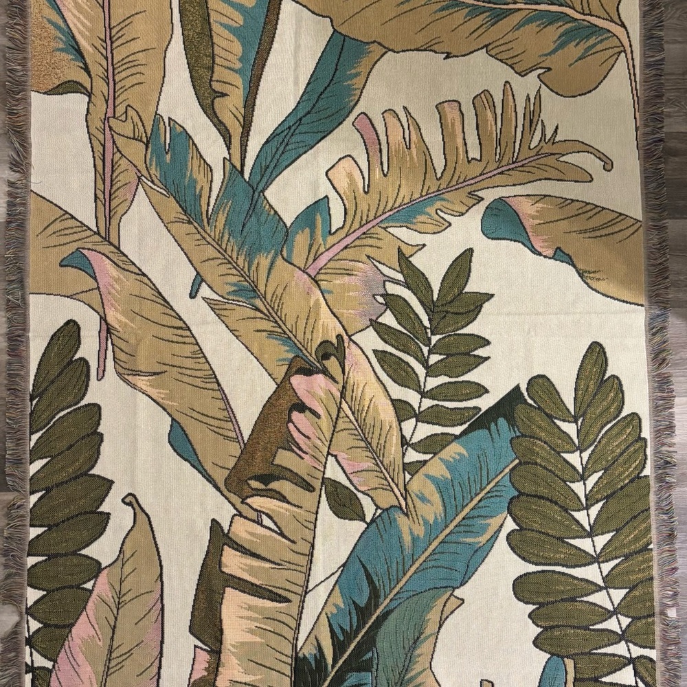 Tropical Leaf Patterned Tapestry Blanket